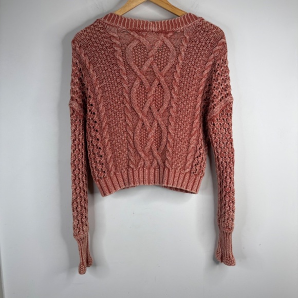 Anthropologie Pilcro Cropped Chunky Cardigan XS Pumpkin Fisherman Cable Knit Y2K - Picture 6 of 12